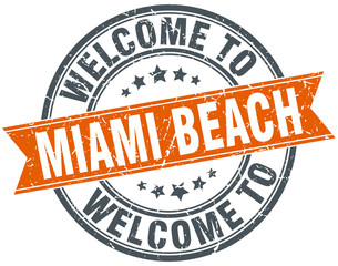 welcome to Miami Beach orange round ribbon stamp