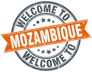 welcome to Mozambique orange round ribbon stamp