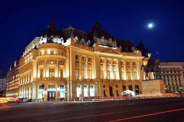 Fototapeta na wymiar Bucharest, Romania – September 27, 2012: The Central University Library of Bucharest (Romanian: Biblioteca Centrală Universitară), night scene.