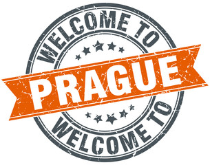 welcome to Prague orange round ribbon stamp