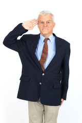 Handsome man doing different expressions in different sets of clothes: at attention