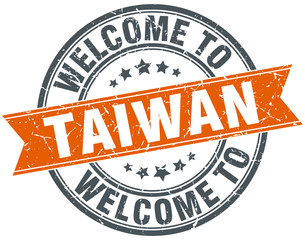 welcome to Taiwan orange round ribbon stamp