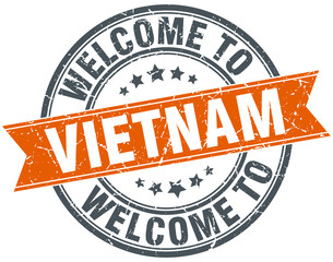 welcome to Vietnam orange round ribbon stamp