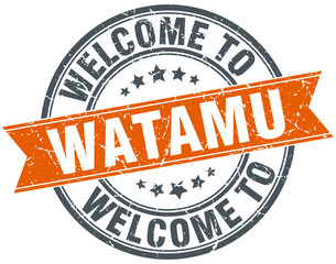 welcome to Watamu orange round ribbon stamp