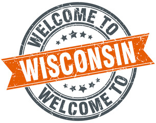 welcome to Wisconsin orange round ribbon stamp