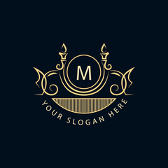 Monogram design elements, graceful template. Calligraphic elegant line art logo design. Letter sign emblem M for Royalty, business card, Boutique, Hotel, Restaurant, Cafe, Jewelry. Vector illustration