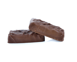 Chocolate blocks stack on white background