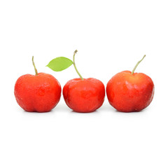West Indian Cherries with leaf isolate on white background