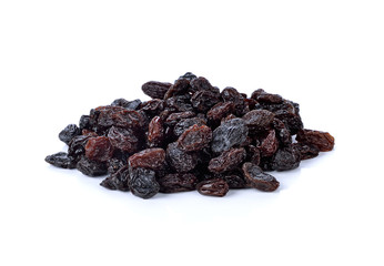 Dried raisins on a white background