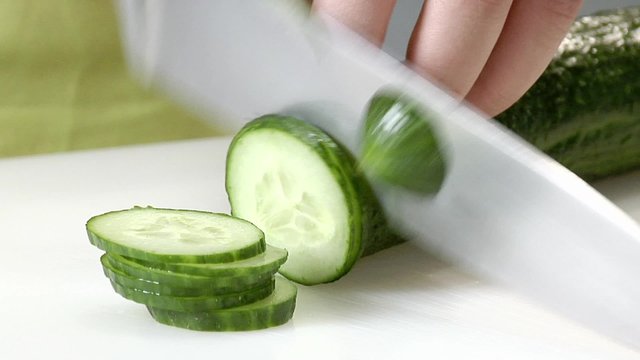 Slicing a cucumber