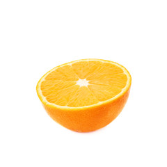 Ripe orange cut in half isolated over the white background