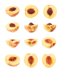 Cut open nectarine half isolated