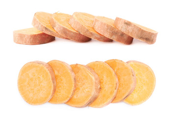 Multiple slice sections of the sweet potato