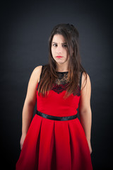 Fototapeta premium Beautiful woman doing different expressions in different sets of clothes: angry
