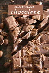 Chopped bar of chocolate and space for text