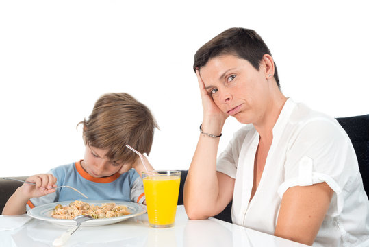 Boy does not eat and angry mother