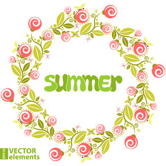 summer floral frame with butterfly. Vector illustration