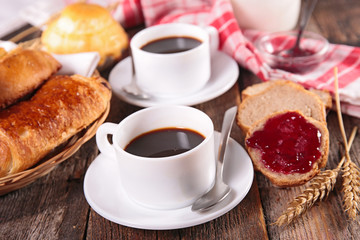coffee cup,croissant and milk
