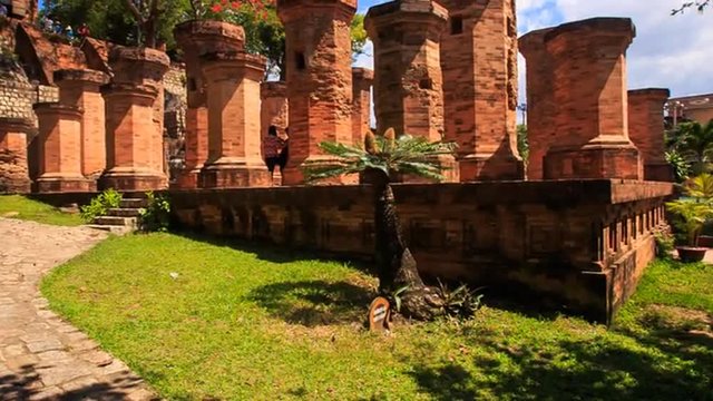 view of old pillars at ruins of culture centre Th&aacute;p B&agrave; Ponagar	