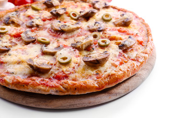 Tasty pizza with vegetables close up