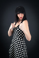 Beautiful woman doing different expressions in different sets of clothes: boxe