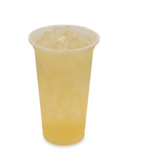 ice green tea with lemon in takeaway glass isolated on white bac