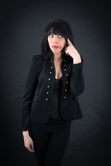 Beautiful woman doing different expressions in different sets of clothes: you are crazy