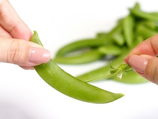 スナップエンドウのスジ取り