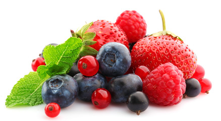 Mix of fresh berries isolated on white isolated on white