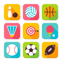 Flat Sport and Recreation Squared App Icons Set