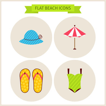 Flat Summer Beach Website Icons Set