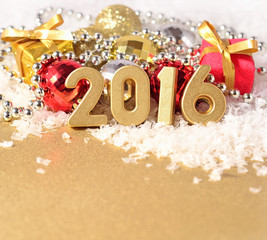 2016 year golden figures and Christmas decorations