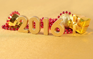 2016 year golden figures and Christmas decorations