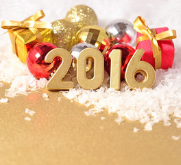 2016 year golden figures and Christmas decorations