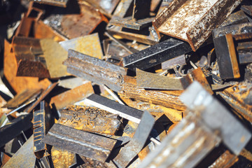 Closeup pile of scrap metal junk garbage