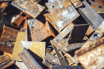 Closeup pile of scrap metal junk garbage