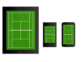 Black Mobile Devices with Tennis Court