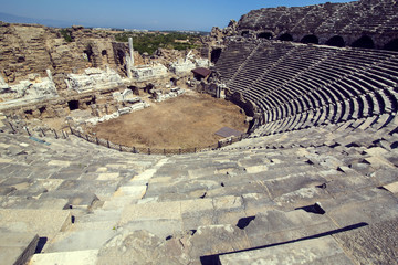Ruins of the ancient amphitheater in Side, Turkey