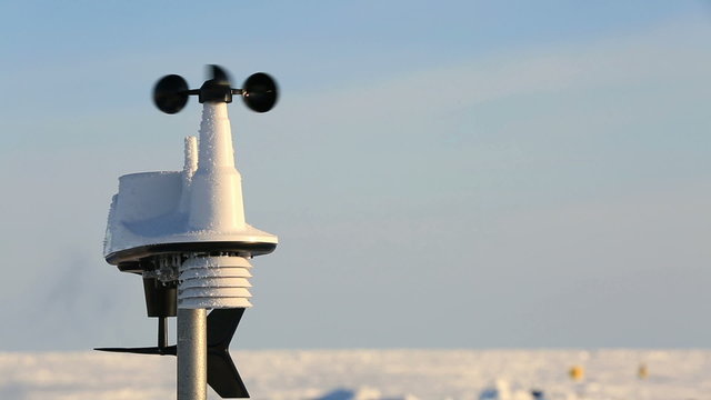 The anemometer measures wind speed in the Arctic polar station.