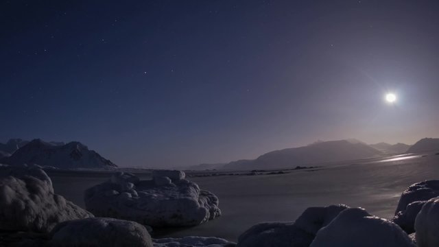 Winter in Arctic. Starry sky in the polar night.