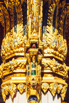 Traditional Thai style decoration of mosaic & stucco on a pagoda