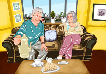 Illustration of sweet life for elderly people