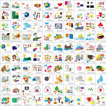 Flat Icons Set: Vector Illustration, Graphic Design. Collection Of Colorful Icons. For Web, Websites, Print, Presentation Templates, Promotional, Mobile Applications And Promotional Materials
