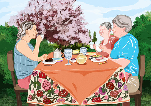Illustration of sweet life for elderly people