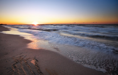 Sunset and sea. Beach and sea sunset.