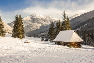 Fototapeta Zimowy domek w górach obraz