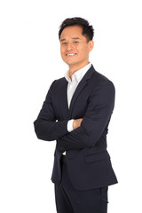 Handsome man doing different expressions in different sets of clothes: arms crossed