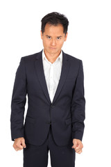 Handsome man doing different expressions in different sets of clothes: angry