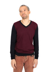 Fototapeta premium Handsome man doing different expressions in different sets of clothes: bored