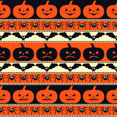 Halloween pattern with pumpkins, bats, spiders. Seamless halloween background. Happy Halloween concept illustration. - 89552242